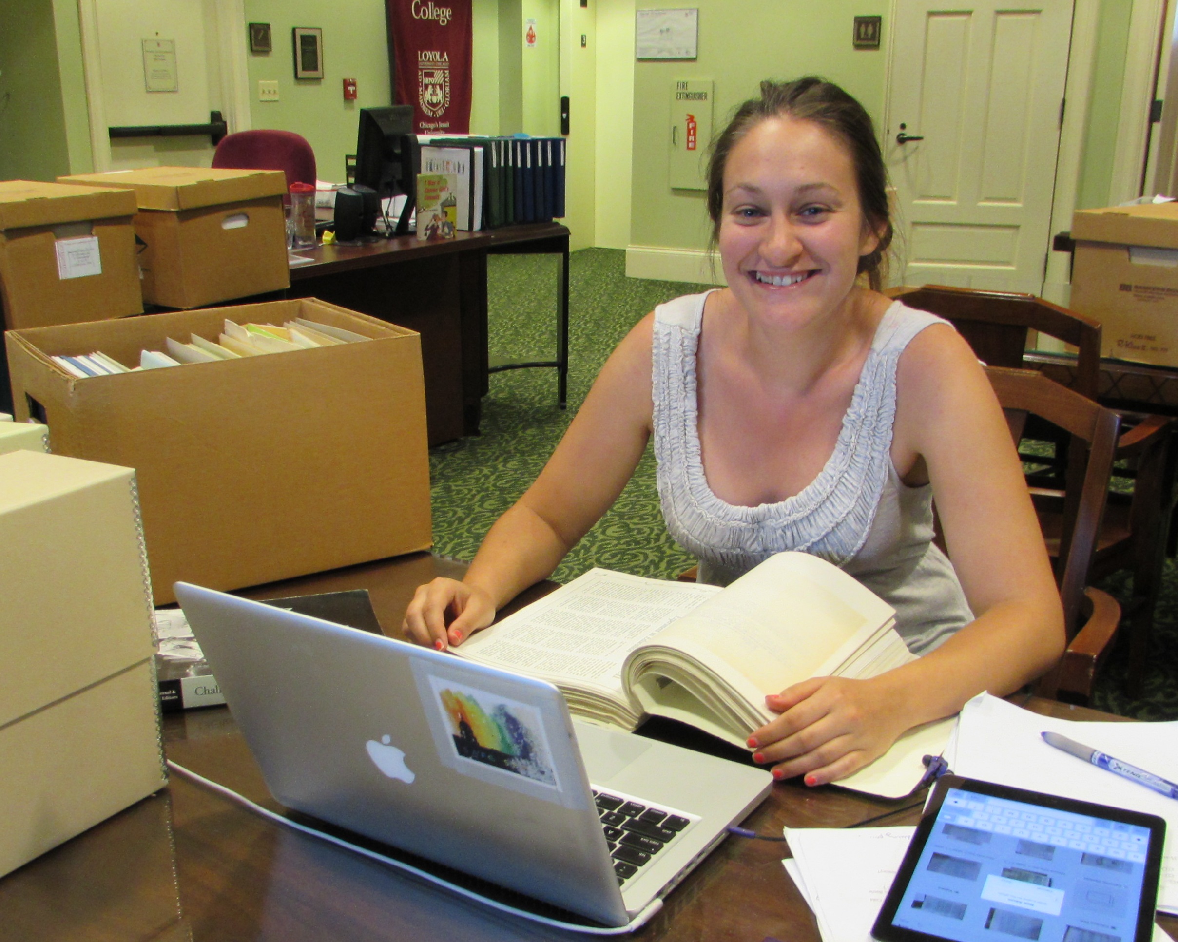 Researcher Jillian Plummer working in the WLA Reading Room.